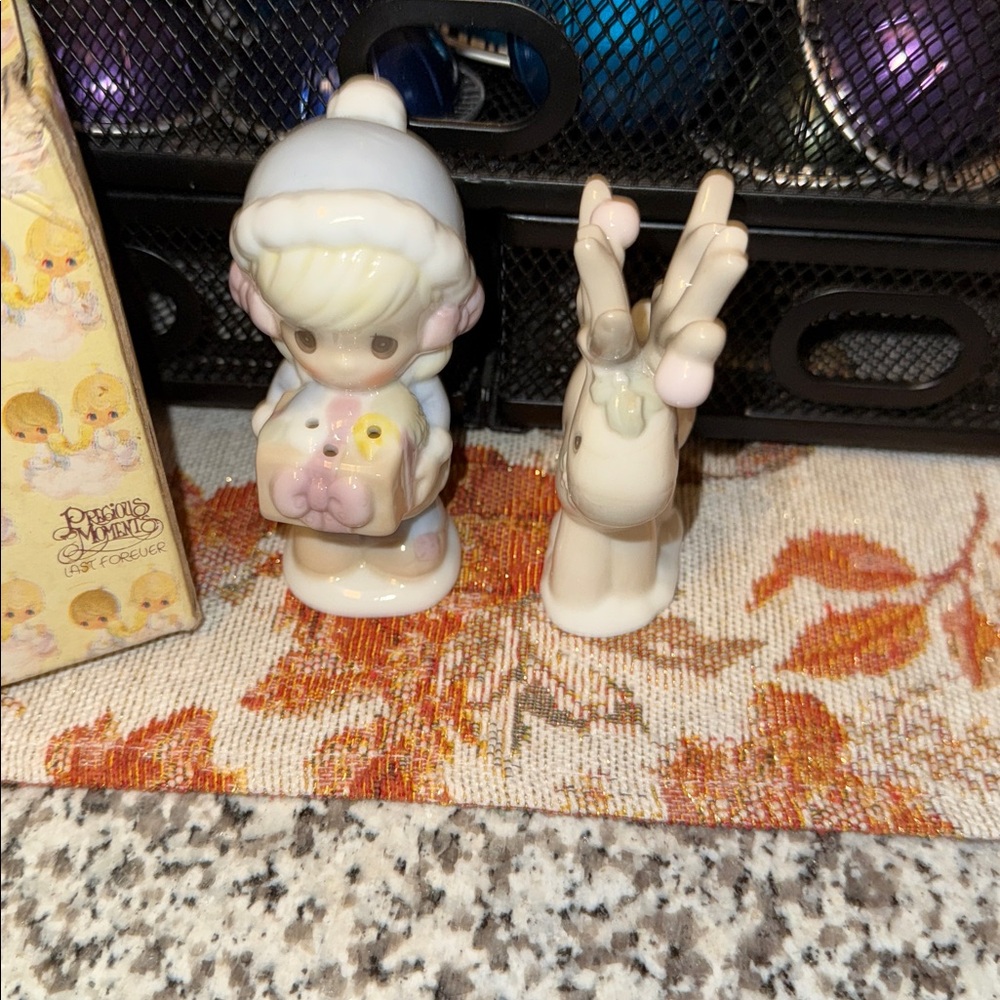 Precious Moments Child with Bird and Reindeer Figurines